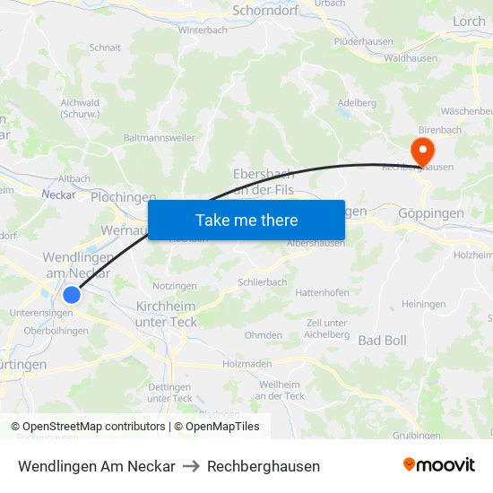 Wendlingen Am Neckar to Rechberghausen map