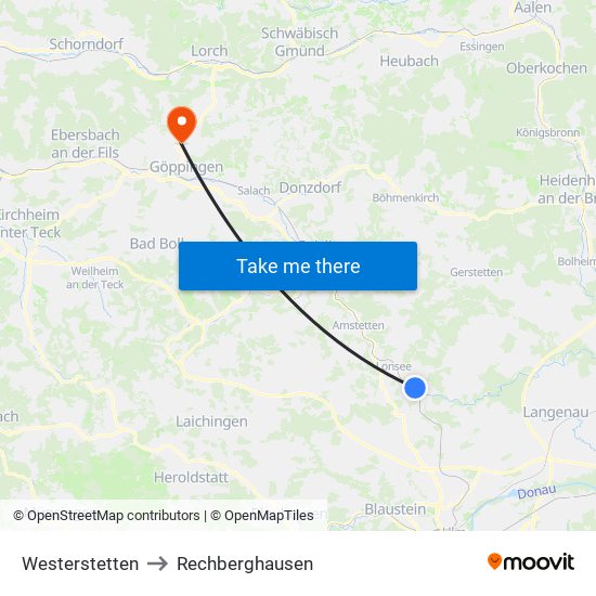 Westerstetten to Rechberghausen map