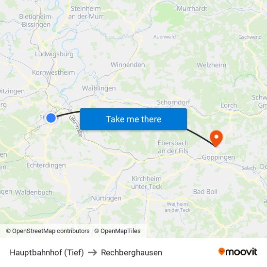 Hauptbahnhof (Tief) to Rechberghausen map