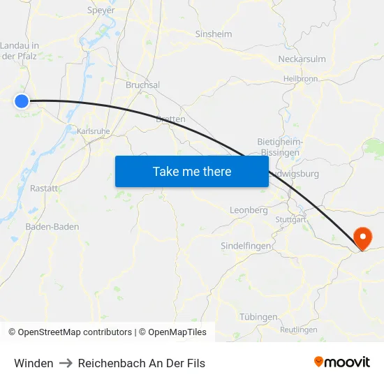 Winden to Reichenbach An Der Fils map