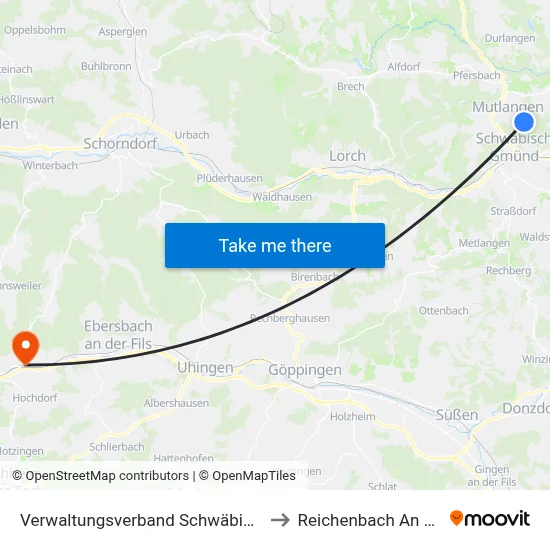 Verwaltungsverband Schwäbischer Wald to Reichenbach An Der Fils map