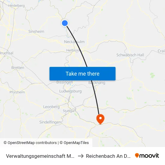 Verwaltungsgemeinschaft Mosbach to Reichenbach An Der Fils map