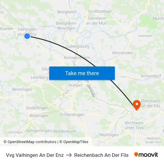Vvg Vaihingen An Der Enz to Reichenbach An Der Fils map