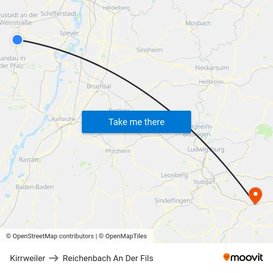Kirrweiler to Reichenbach An Der Fils map