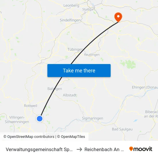 Verwaltungsgemeinschaft Spaichingen to Reichenbach An Der Fils map