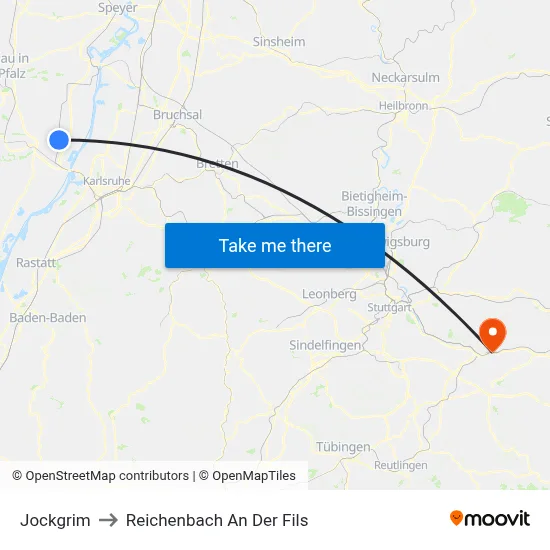 Jockgrim to Reichenbach An Der Fils map