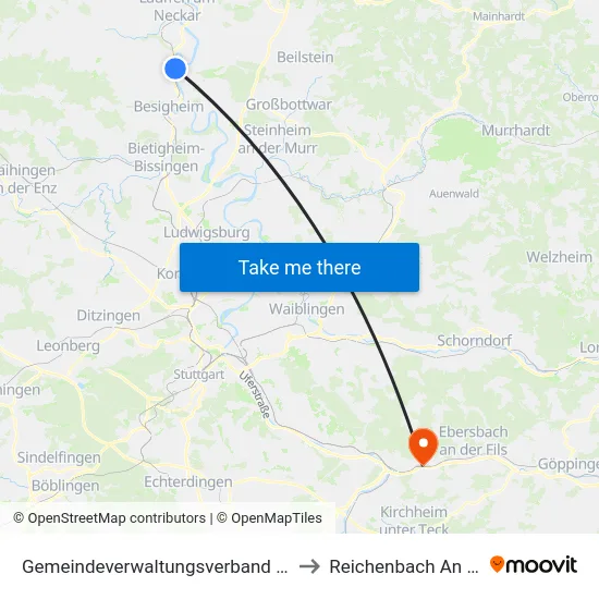 Gemeindeverwaltungsverband Bönnigheim to Reichenbach An Der Fils map