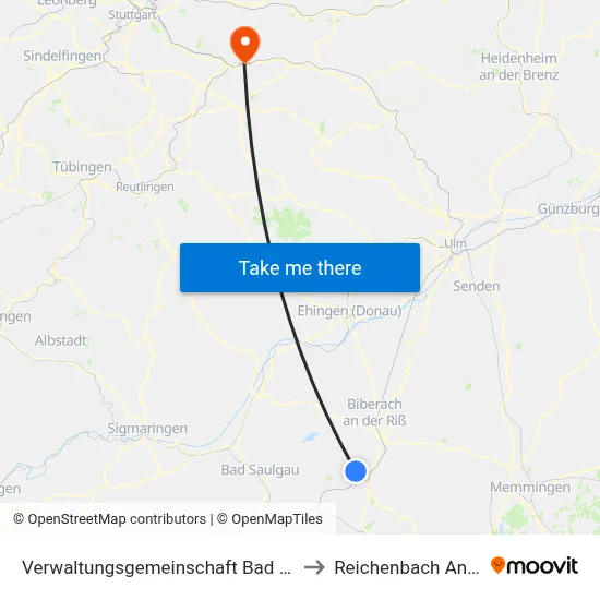Verwaltungsgemeinschaft Bad Schussenried to Reichenbach An Der Fils map