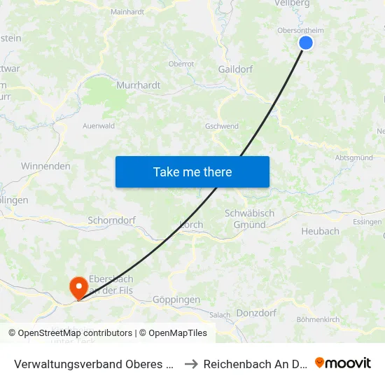 Verwaltungsverband Oberes Bühlertal to Reichenbach An Der Fils map