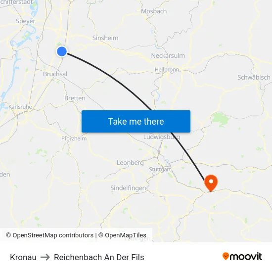 Kronau to Reichenbach An Der Fils map