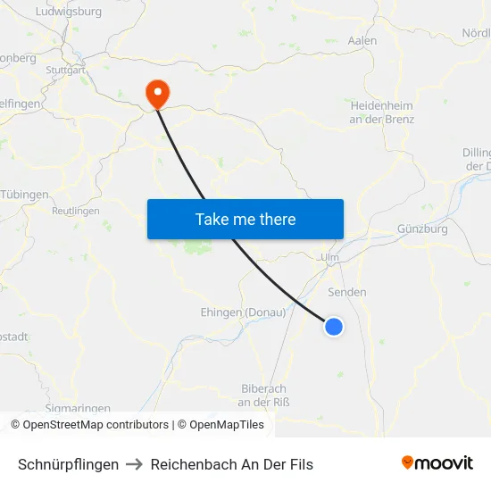 Schnürpflingen to Reichenbach An Der Fils map