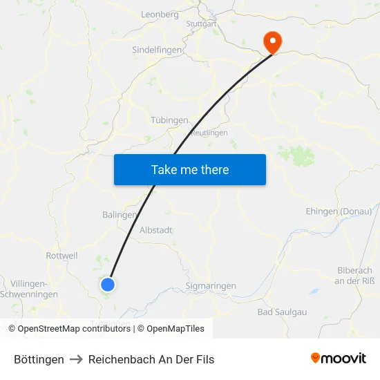 Böttingen to Reichenbach An Der Fils map