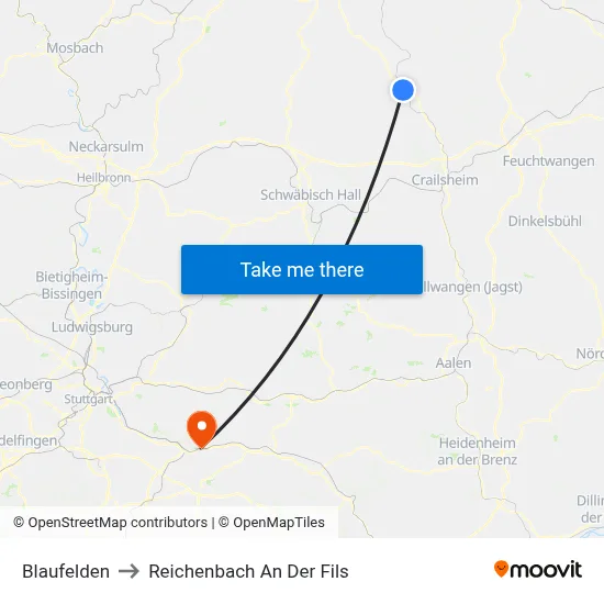 Blaufelden to Reichenbach An Der Fils map