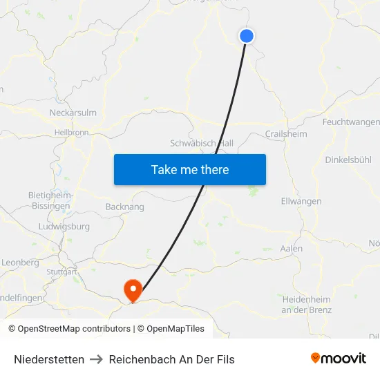 Niederstetten to Reichenbach An Der Fils map
