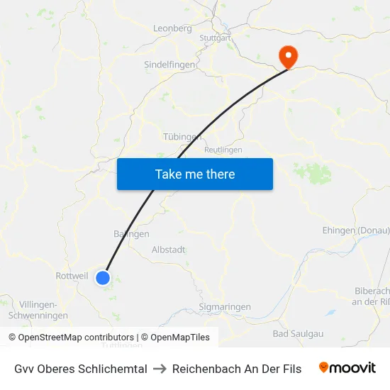 Gvv Oberes Schlichemtal to Reichenbach An Der Fils map
