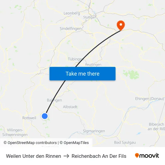 Weilen Unter den Rinnen to Reichenbach An Der Fils map