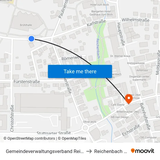 Gemeindeverwaltungsverband Reichenbach An Der Fils to Reichenbach An Der Fils map