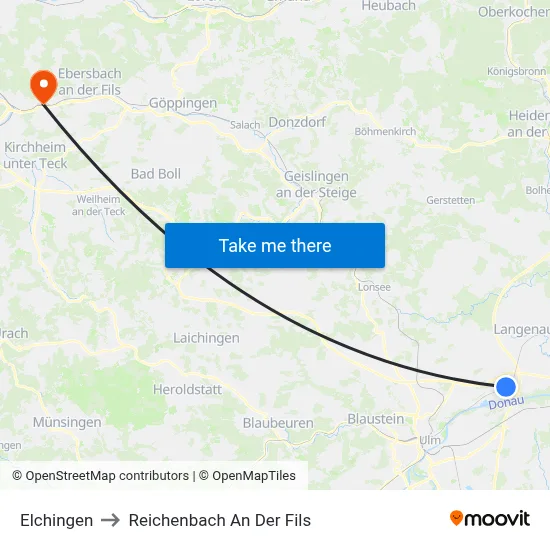 Elchingen to Reichenbach An Der Fils map