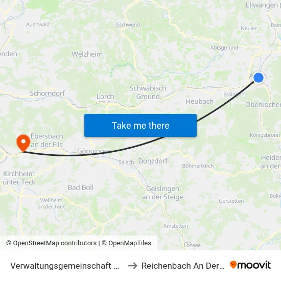 Verwaltungsgemeinschaft Aalen to Reichenbach An Der Fils map