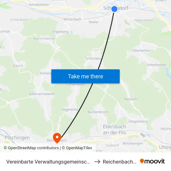 Vereinbarte Verwaltungsgemeinschaft Der Stadt Schorndorf to Reichenbach An Der Fils map