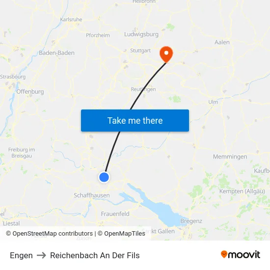 Engen to Reichenbach An Der Fils map
