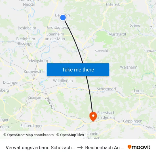Verwaltungsverband Schozach-Bottwartal to Reichenbach An Der Fils map