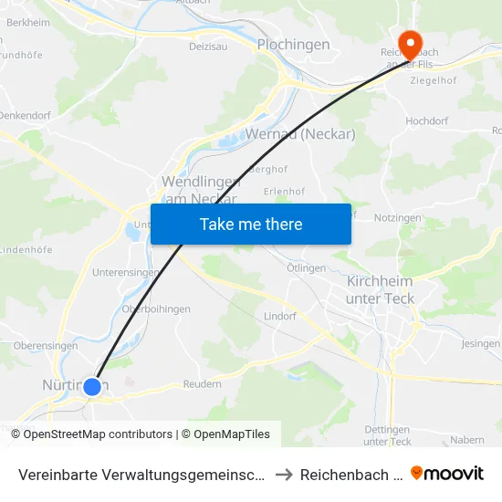 Vereinbarte Verwaltungsgemeinschaft Der Stadt Nürtingen to Reichenbach An Der Fils map