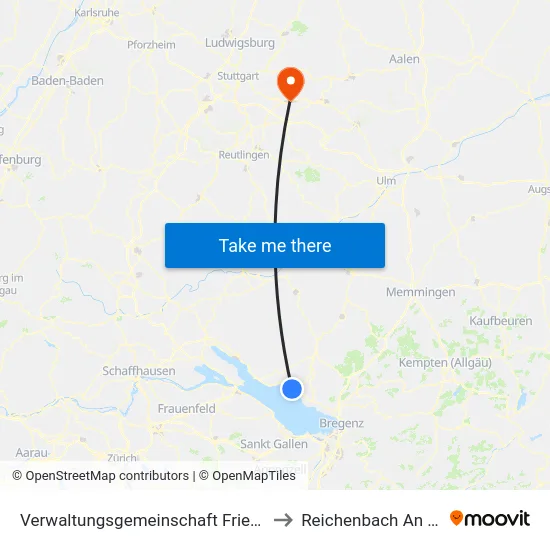Verwaltungsgemeinschaft Friedrichshafen to Reichenbach An Der Fils map