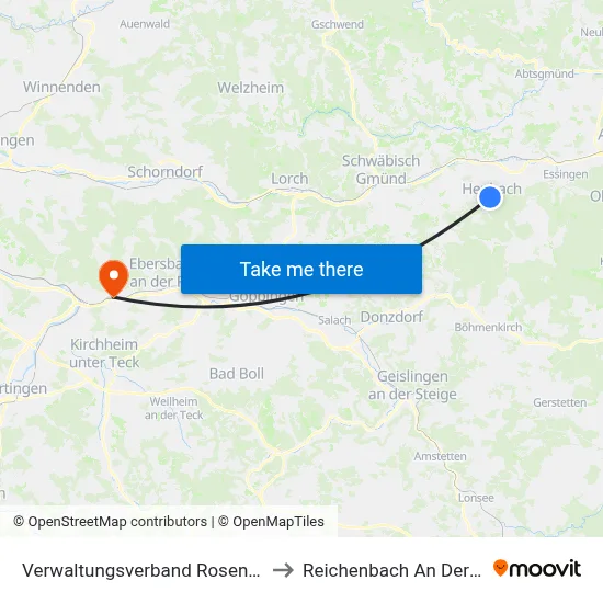 Verwaltungsverband Rosenstein to Reichenbach An Der Fils map
