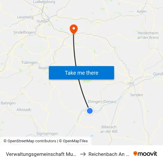 Verwaltungsgemeinschaft Munderkingen to Reichenbach An Der Fils map