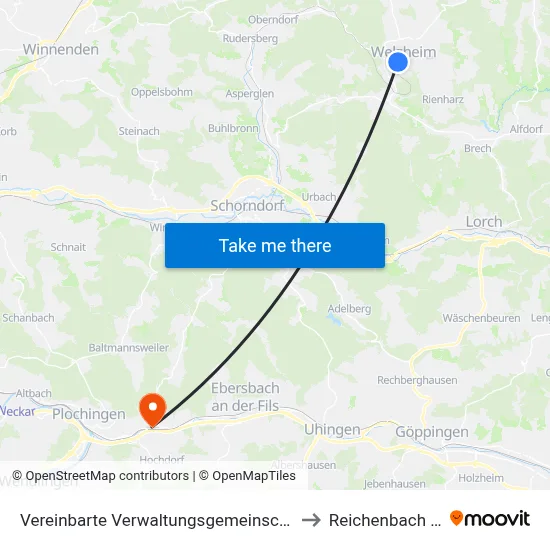 Vereinbarte Verwaltungsgemeinschaft Der Stadt Welzheim to Reichenbach An Der Fils map