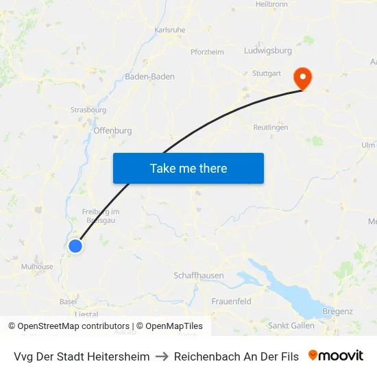 Vvg Der Stadt Heitersheim to Reichenbach An Der Fils map