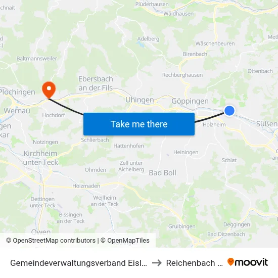 Gemeindeverwaltungsverband Eislingen-Ottenbach-Salach to Reichenbach An Der Fils map