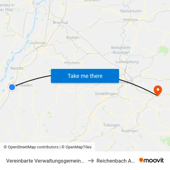 Vereinbarte Verwaltungsgemeinschaft Sinzheim to Reichenbach An Der Fils map
