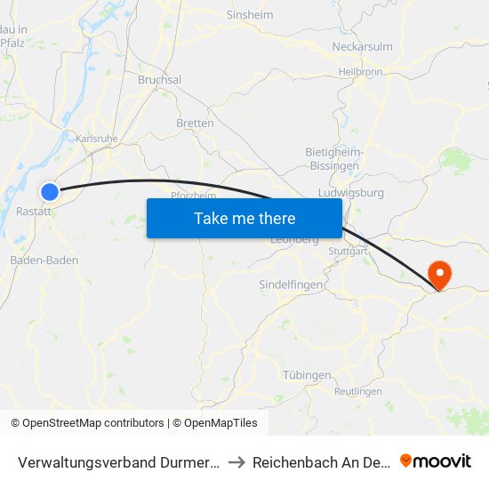 Verwaltungsverband Durmersheim to Reichenbach An Der Fils map