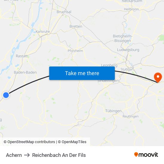 Achern to Reichenbach An Der Fils map