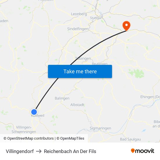 Villingendorf to Reichenbach An Der Fils map