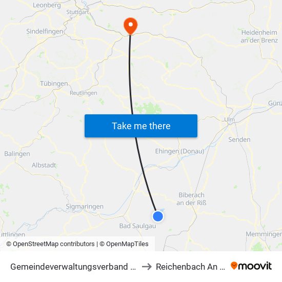 Gemeindeverwaltungsverband Bad Buchau to Reichenbach An Der Fils map