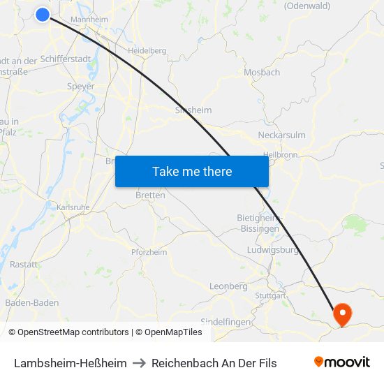 Lambsheim-Heßheim to Reichenbach An Der Fils map