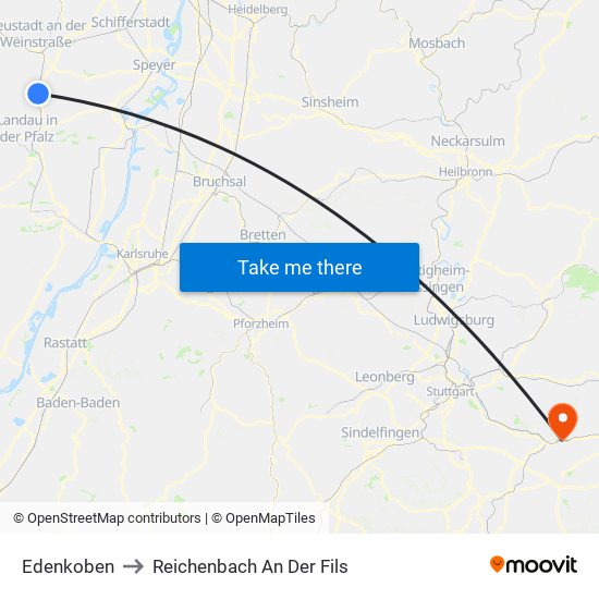 Edenkoben to Reichenbach An Der Fils map