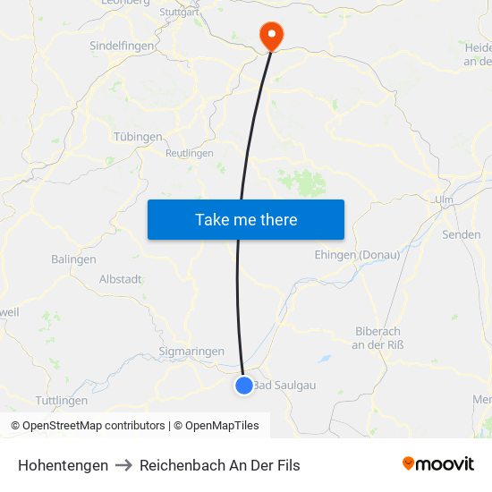 Hohentengen to Reichenbach An Der Fils map