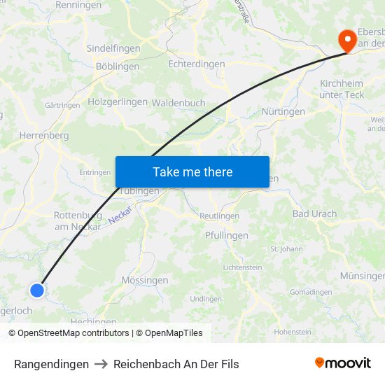 Rangendingen to Reichenbach An Der Fils map