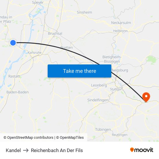 Kandel to Reichenbach An Der Fils map