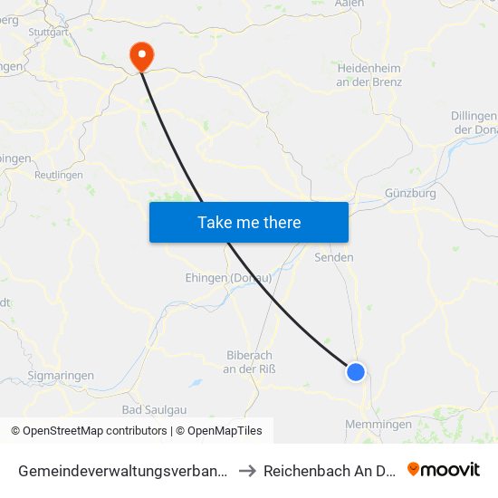 Gemeindeverwaltungsverband Illertal to Reichenbach An Der Fils map