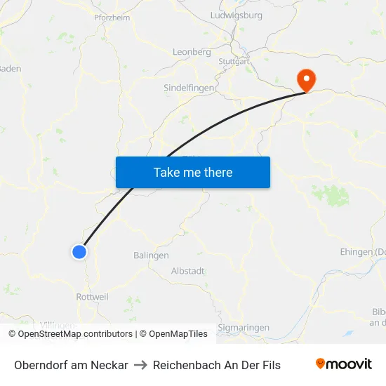 Oberndorf am Neckar to Reichenbach An Der Fils map