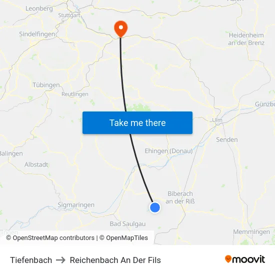 Tiefenbach to Reichenbach An Der Fils map