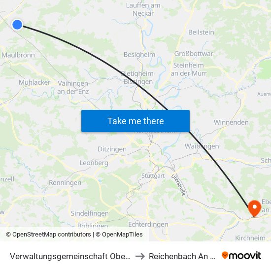 Verwaltungsgemeinschaft Oberderdingen to Reichenbach An Der Fils map