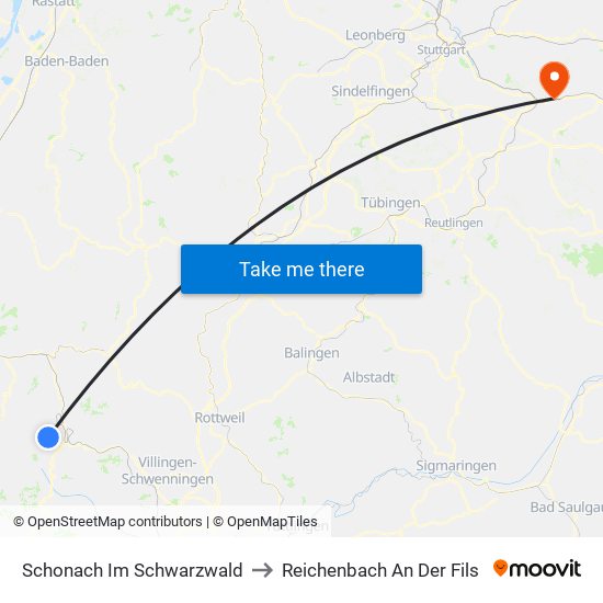 Schonach Im Schwarzwald to Reichenbach An Der Fils map