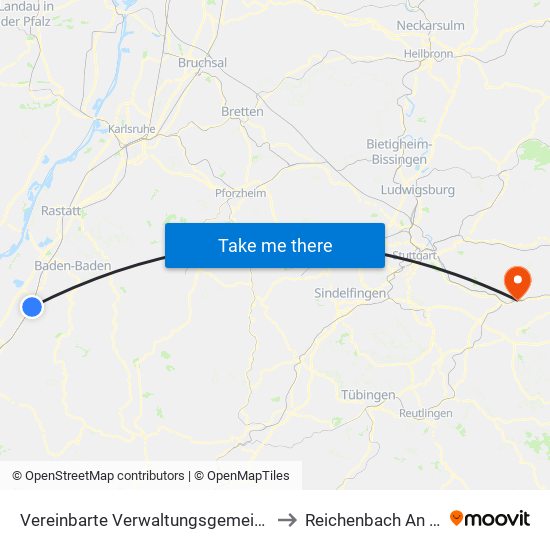 Vereinbarte Verwaltungsgemeinschaft Bühl to Reichenbach An Der Fils map