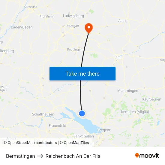 Bermatingen to Reichenbach An Der Fils map